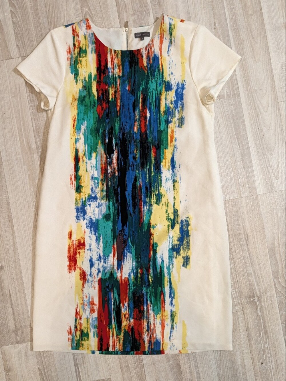 Vince Camuto White Shift Dress with Vibrant Brushstrokes